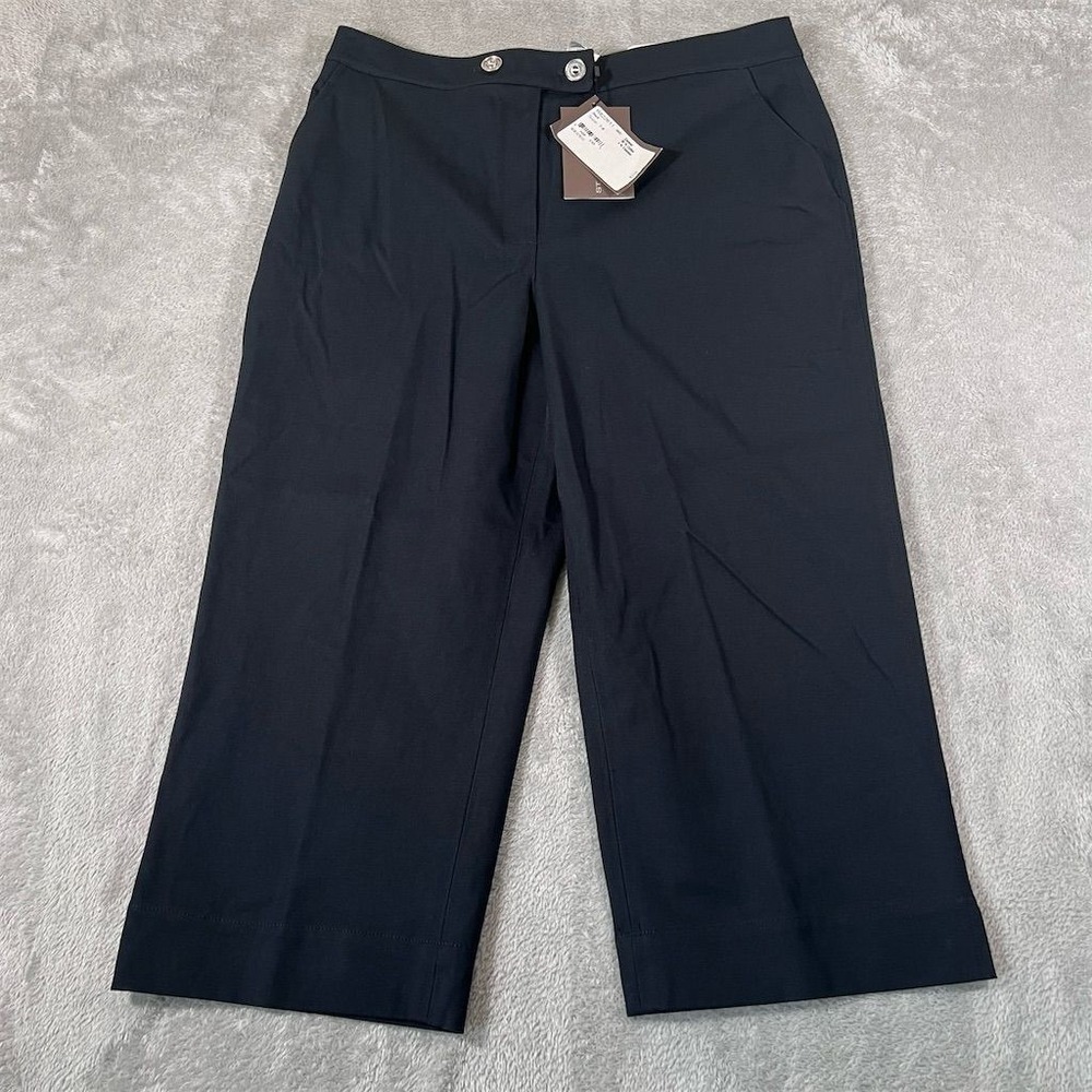St. John Sport‎ Dress Pants Women's Size 14 Black Wide Leg Cropped Stretch NEW